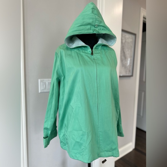✨NWT✨Denim & Co QVC Green Canvas Seersucker Zip Hooded Jacket Women’s XL - Picture 6 of 15